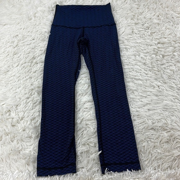 Lululemon Wunder Under Crop Luxtreme Score Jacquard Black Cerulean Blue - Picture 1 of 7
